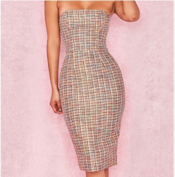 House of CB Dresses & Skirts - House of CB Gabrielle Multicolor Strapless Tweed Dress Size S